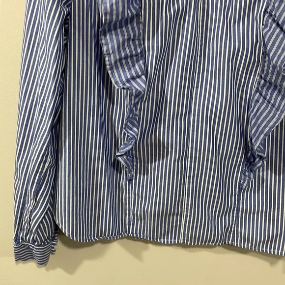 Mossimo Supply Co. ruffled striped long sleeve top blue and white L - Picture 3 of 16